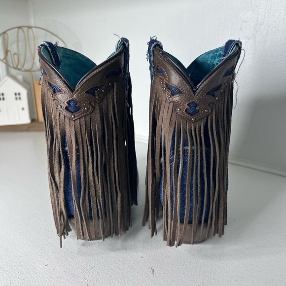 Corral Fringe Denim Cowgirl Boots Women’s 11 Western Rodeo Style, Rare Blue Jean - Picture 4 of 8